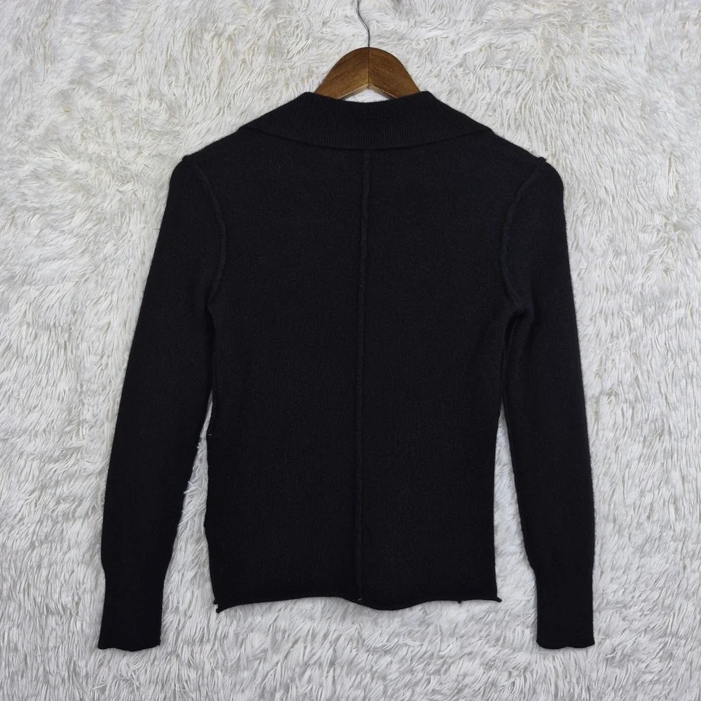 Free People Black 100% Cashmere Collared Cardigan Sweater Womens XS Quiet Luxury